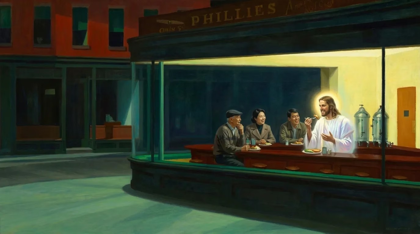 Jesus Talking & Eating at the Table with Disciples