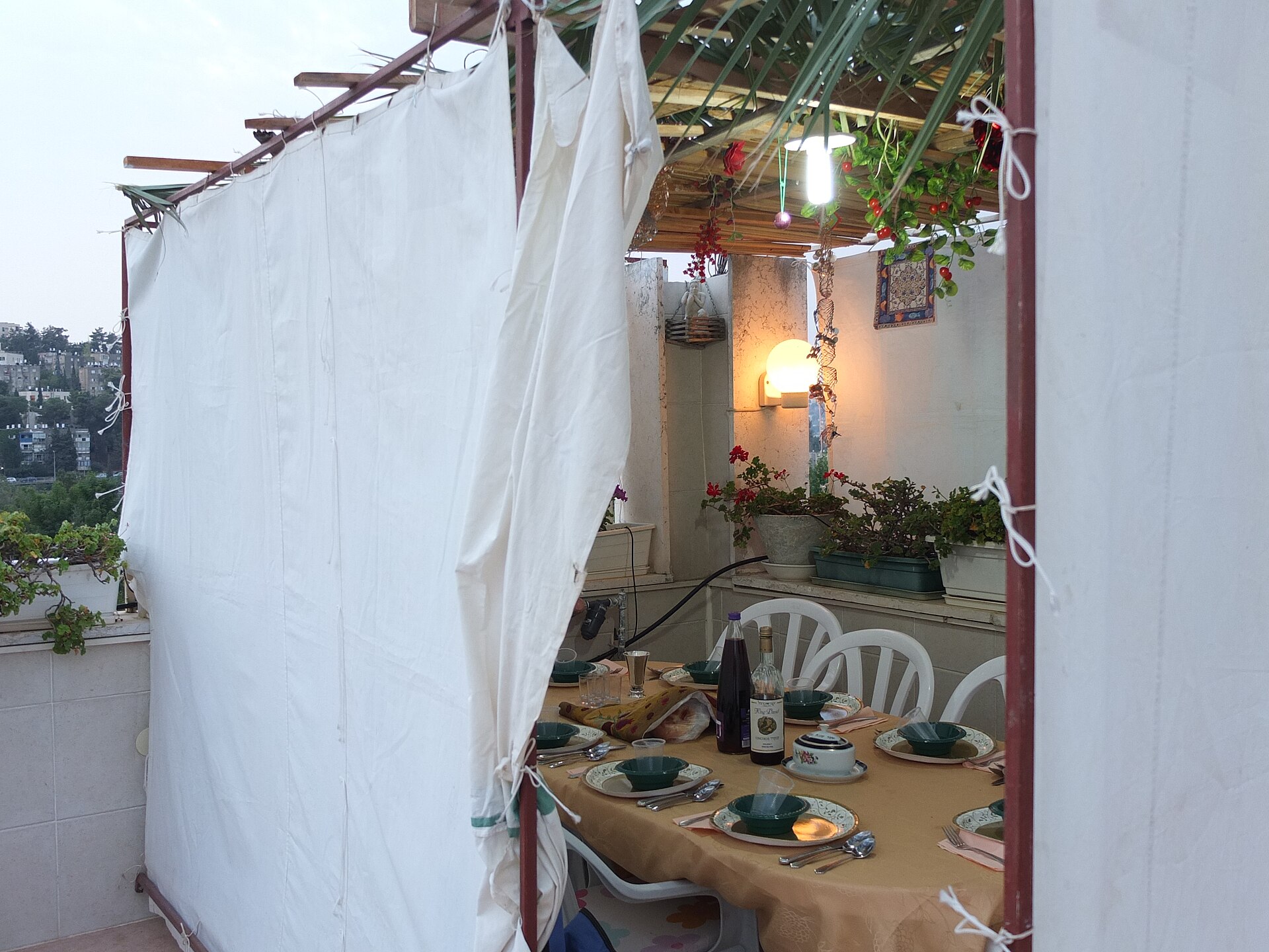 A sukkah in Jerusalem during the Feast of Tabernacles