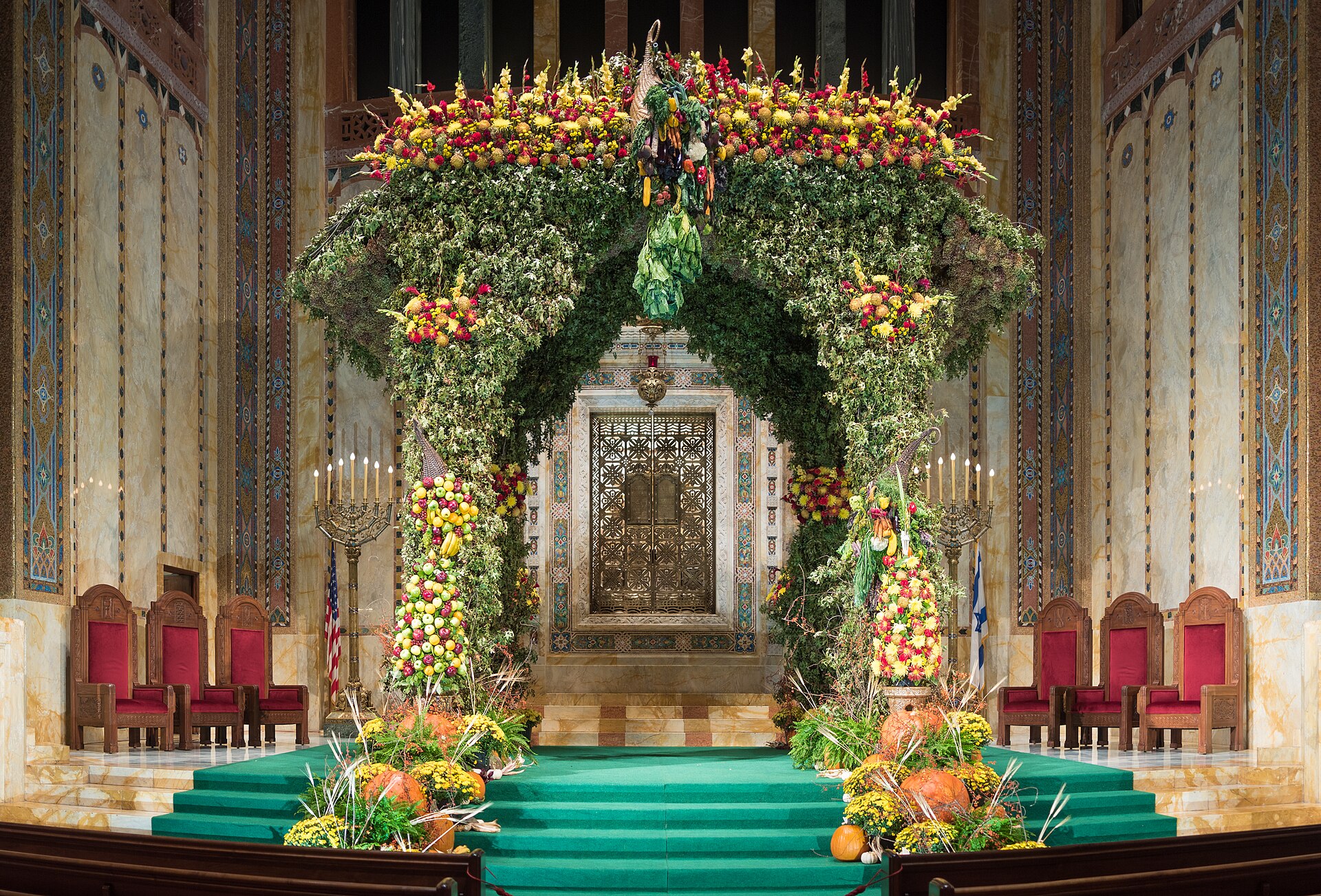 A decorated sukkah during the Feast of Tabernacles